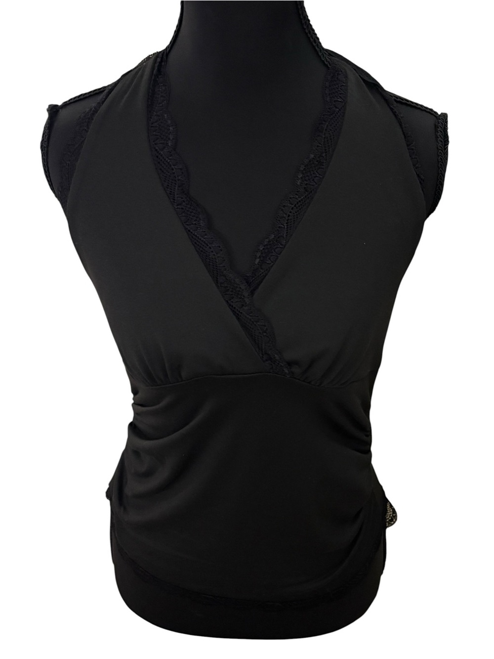 Romwe Black Lace Trim Halter Top Size Small NWT Y2K Stretch Fitted